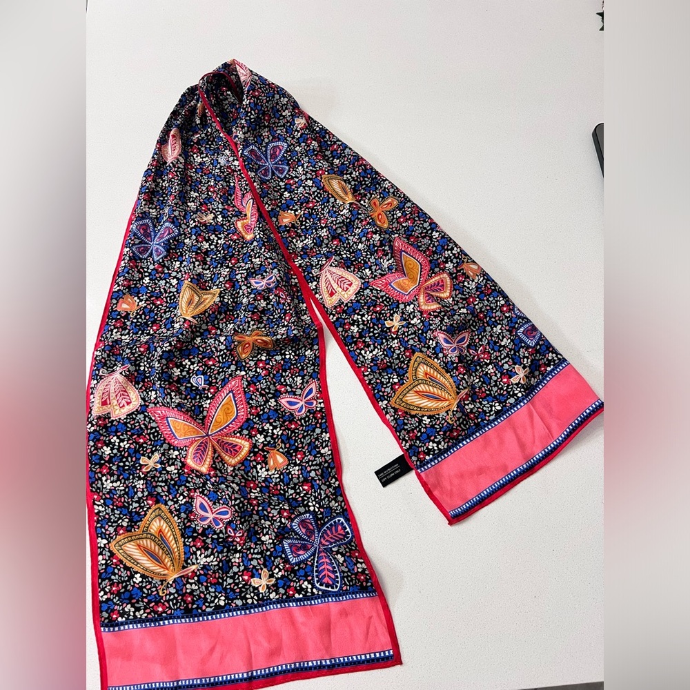 The Specialty House 100% Silk Multicolor Butterfly Scarf 11" X 58"